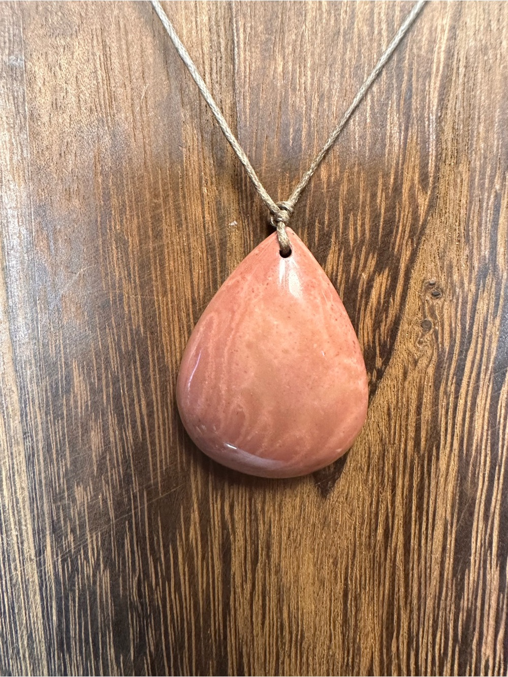 Minimalist Polychrome Jasper Teardrop Pendant Necklace on Thin Brown Rope